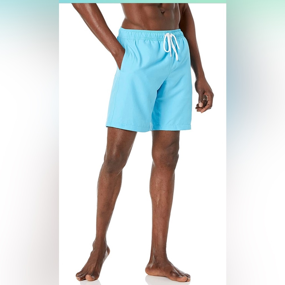 Amazon Essentials Men's 9” Quick-Dry Swim Trunks With Pockets Aqua Blue NEW